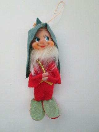 Vintage Felt Elf W/beard Christmas Tree Ornament 5 " Gnome Pixie Rubber Face