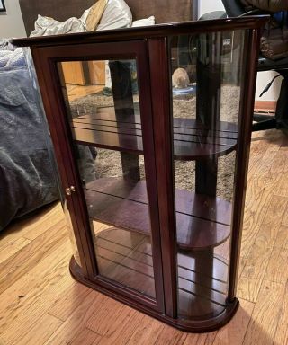 Vintage Curio Cabinet Rounded Glass 3 Tier Wood Display Cabinet With Mirror Back