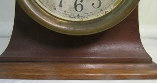 ANTIQUE SETH THOMAS BRASS SHIP ' S BELL CLOCK ON WOOD BASE - WELL - WEAR - AGED 4