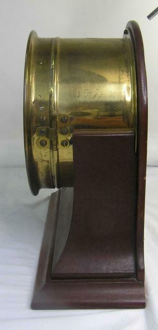 ANTIQUE SETH THOMAS BRASS SHIP ' S BELL CLOCK ON WOOD BASE - WELL - WEAR - AGED 6
