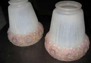2 Vintage Frosted Pink Floral Light Globe Glass Light Lamp Shades