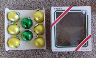 Box 8 Vtg Christmas Neon Lemon Lime Green Mercury Glass Ball Ornaments 2 1/4 
