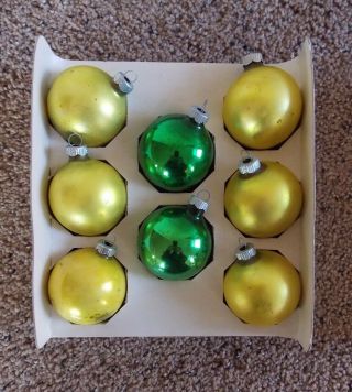 Box 8 Vtg Christmas Neon Lemon Lime Green Mercury Glass Ball Ornaments 2 1/4 