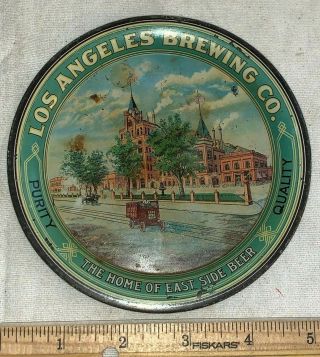 Antique Los Angeles Brewing Co East Side Beer Tin Litho Tip Tray Sign Truck Auto