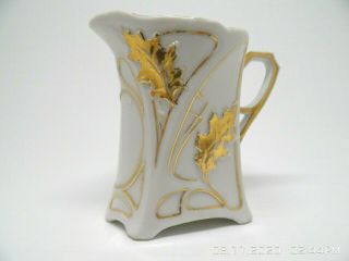 Vintage Porcelain Hand Painted Creamer Pitcher,  Numbered,  3,  5  White & Gold