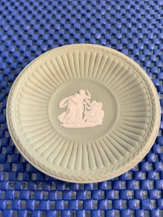 Vintage Wedgwood Sage Green Jasperware Small Round Pin Tray Trinket Dish 3 "