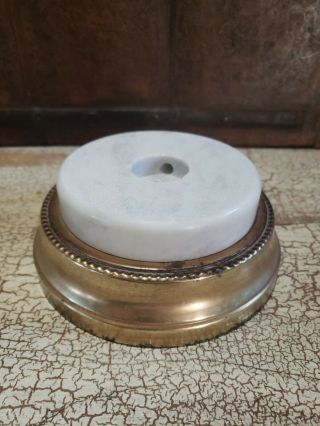 Vintage Round Marble Lamp Base Replacement Part Gold Colored Metal Rusted