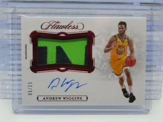 2019 - 20 Flawless Andrew Wiggins Ruby Game Patch Auto Autograph 05/15 O10