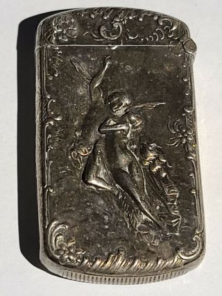 Antique Sterling Art Nouveau Match Safe with Angel? And Nude Woman Marked XXX 2