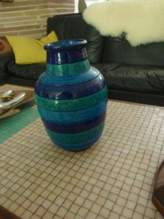 Vintage Mid Century Aldo Londi Bitossi For Raymor Netter Rimini Large Blue Vase