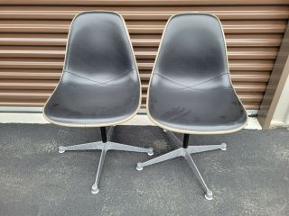 Pair Vintage Herman Miller Eames Naugahyde Fiberglass Shell Chair Swivel Base 6