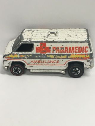 Vintage Hot Wheels Red Line 1974 White Paramedic Ambulance Van Diecast Car