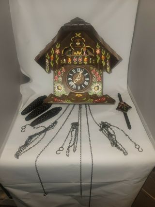 Antique German Black Forest Hand Painted Musical Cuckoo Clock Dancers,