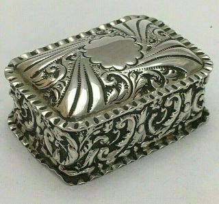 Antique Victorian Repousse Sterling Silver Pill Snuff Box 1899