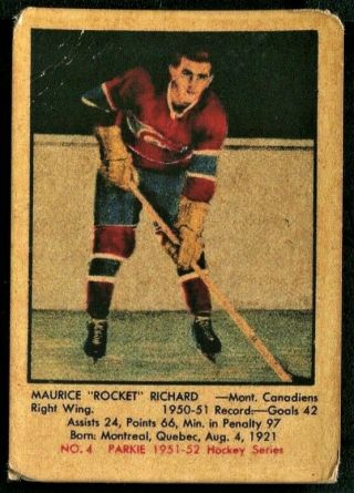 1951 - 52 Maurice " The Rocket " Richard Parkhurst Rookie Rp Montreal Canadiens