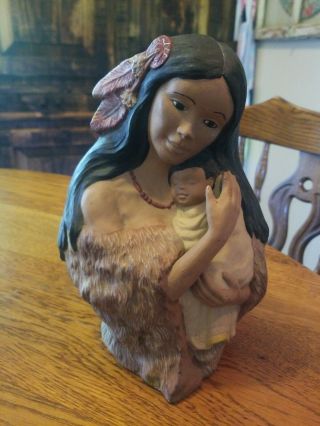 Vintage Native American Indian Woman Child Porcelain Large 8.  5 " Figure Sculpture
