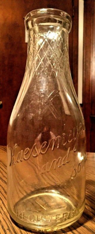 Vintage Rare Kaesemeyer And Sons Embossed Milk Bottle