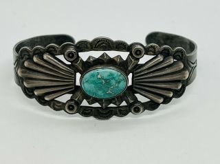 Antique Navajo Native American Indian Handmade Ih Coin Silver Turquoise Bracelet