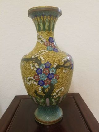 Antique Chinese Cloisonne & Yellow Enamel Vase Flower Pattern,  Late Qing Dynasty
