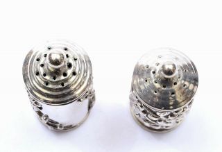 1930 ' s Chinese Solid Silver Repousse Salt & Pepper Plum Flower Blossom Marked 6