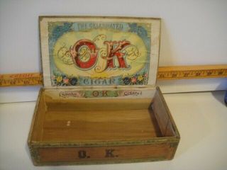 Vintage Antique Early The Celebrated Ok O.  K.  Cigar Label Cigar Box