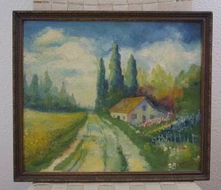 Vintage Impressionist Painting - Country Road Landscape Flowers - Whitcomb 1928