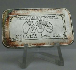 International Silver Ltd Inc.  1 Troy Oz.  999 Fine Silver Bar Vintage Toned Isl