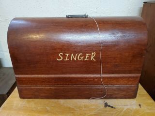 Vintage 1905 Singer Model 27 Sphinx Sewing Machine In Bent Wood Box Case