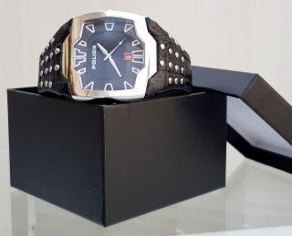 Police Mens Avenger Watch Black Leather Strap Big Face Rrp£220 (po105
