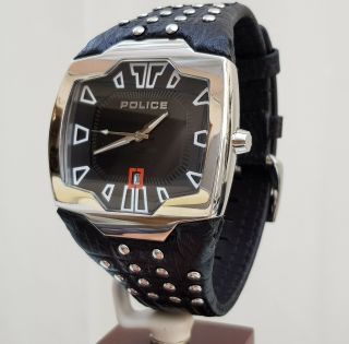 POLICE Mens Avenger watch Black Leather Strap Big Face RRP£220 (PO105 2