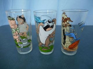 3 Vtg Glasses Warner Brothers Pepsi 1976 Cartoon Glasses