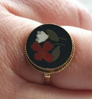 Antique,  Victorian Pietra Dura 18 Ct Yellow Gold Ring,  Us 8.  5,  Uk R,  Boxed (2)