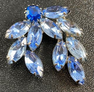 Vintage Brooch Pin 2” Blue Marquise Crystal Rhinestones Silver Tone Lot3