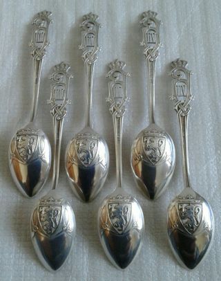 Set Of 6 J.  Tostrup.  830 Std Silver King Haakon V11 Of Norway Souvenir Spoons. 2