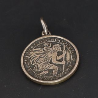 Vtg Sterling Silver - Engraved Saint Christopher Protect Us Medal Pendant - 4g
