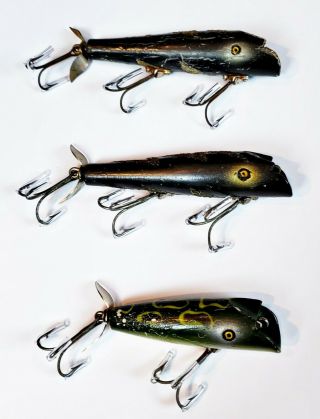 3 Pflueger Poprite Minnow Lures Made In Oh 1941