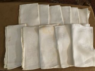 Set Of 11 Vintage Off White Linen Napkins Dinner Ware Table Cloth Fabric