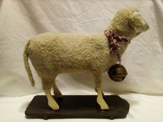 Antique Lamb Pull Toy On Wooden Platform,  Missing Wheels/string,  Unknown Maker