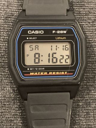 Vintage Casio F - 28w Digital Watch - Great Shape Water Resistant Black Og