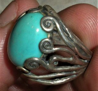 Vintage Mid - Century Modern Sterling Silver Turquoise Made In Israel Ring Vafo