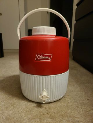Vintage Coleman Red & White Plastic 2 Gallon Water Cooler Jug