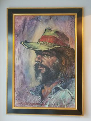Vintage Large Oil Painting Of A Man With Beard & Hat Signed 36 " X 24 "