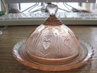 Vintage Small Childs Pink Depression Glass Butter Dish With Dome Cover