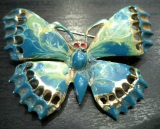 Stunning Vintage Estate Enameled Butterfly 2 1/8 " Brooch 6422l