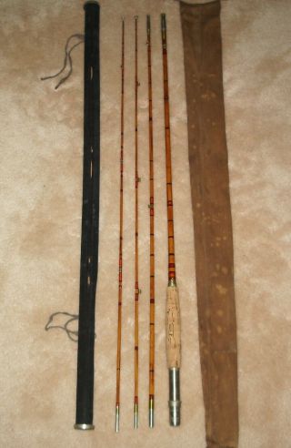 Vintage Bamboo Fly Rod; 9 Ft.  3 Piece With Extra Tip; 3/2; Velvet/wood Holder