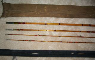 Vintage Bamboo Fly Rod; 9 Ft.  3 Piece with Extra tip; 3/2; velvet/wood holder 2