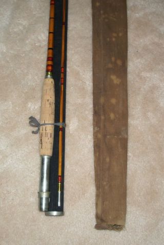 Vintage Bamboo Fly Rod; 9 Ft.  3 Piece with Extra tip; 3/2; velvet/wood holder 4