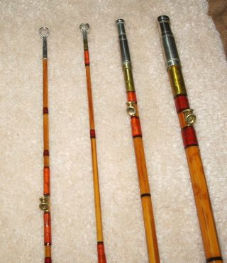Vintage Bamboo Fly Rod; 9 Ft.  3 Piece with Extra tip; 3/2; velvet/wood holder 5