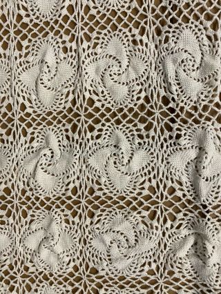 Vintage Hand Crochet Antique White Lace Tablecloth Approx 84 " X46 "