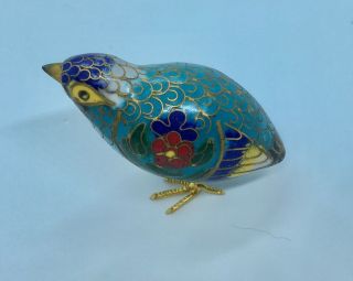 Small Vintage Chinese Cloisonné Bird Figure Handmade 1.  25” Tall Quail,  Chick